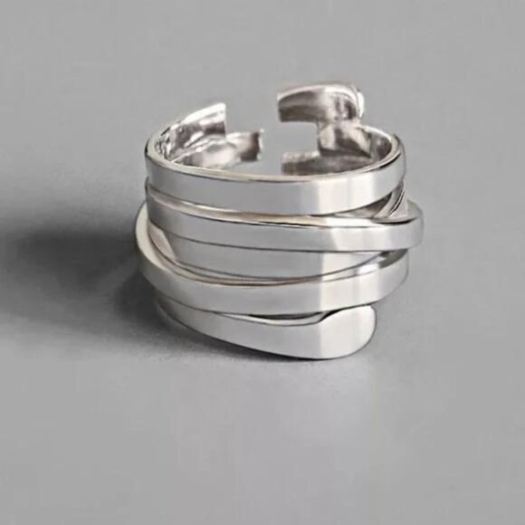 NEW 925 STERLING SILVER ADJUSTABLE MULTILAYER RING, CUTE RING, SHINY RING. - Picture 1 of 4